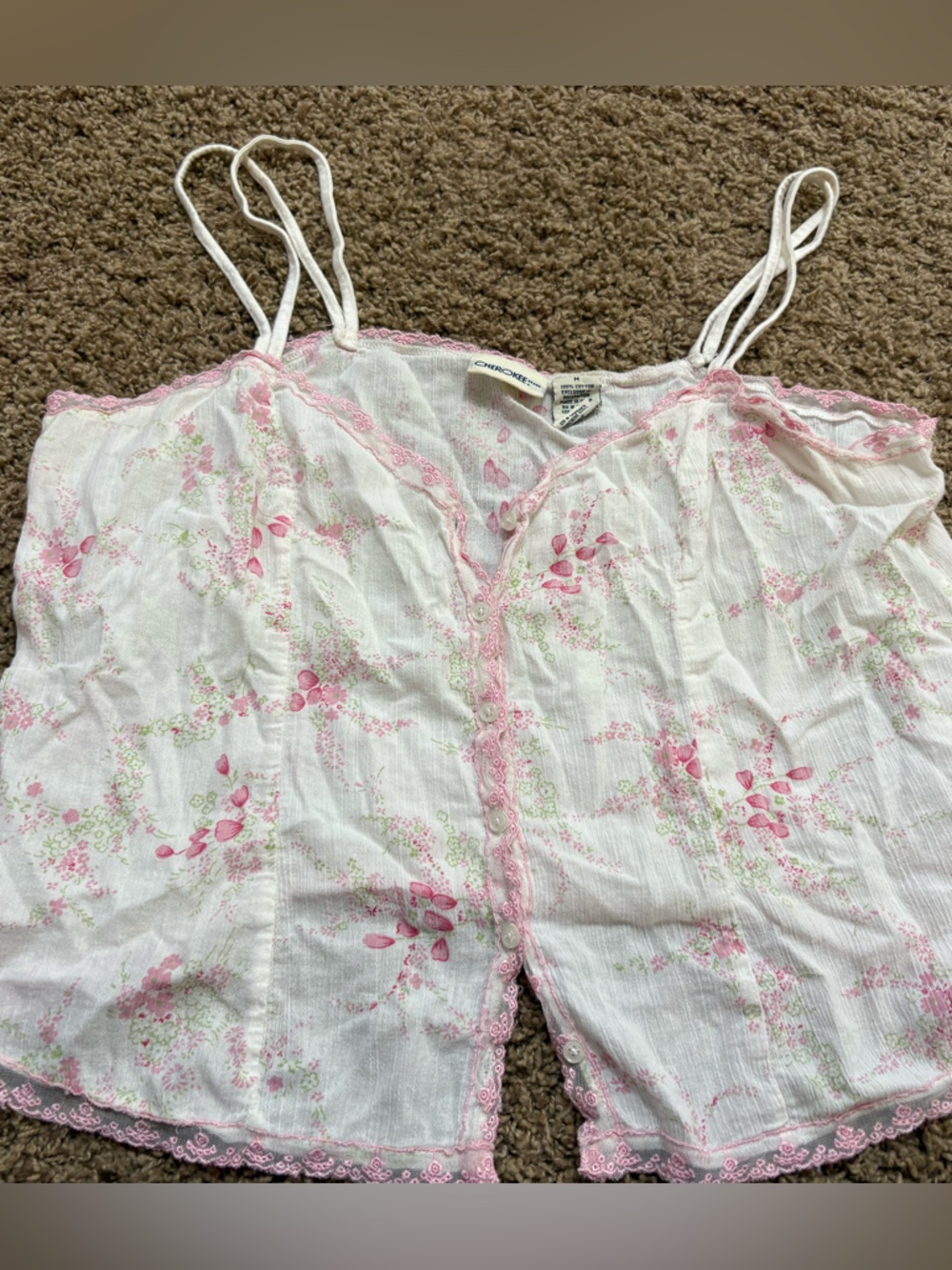 Cherokee White & Pink Floral Lace-Trim Sleep Cami Set